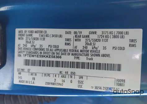 2019 Ford F-150 Xlt from USA, damaged, VIN 1FTEW1E59KKE58366